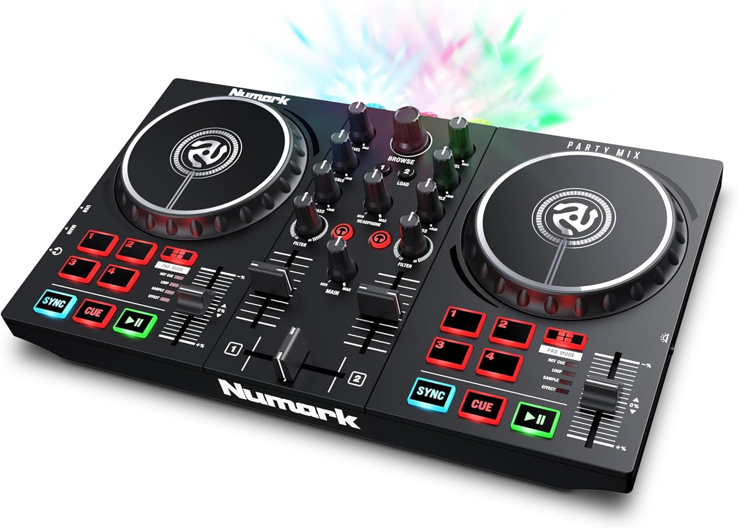 Party Mix DJ Controller with Lights, 2 Decks, Mixer, Audio Interface and (Serato Lite)